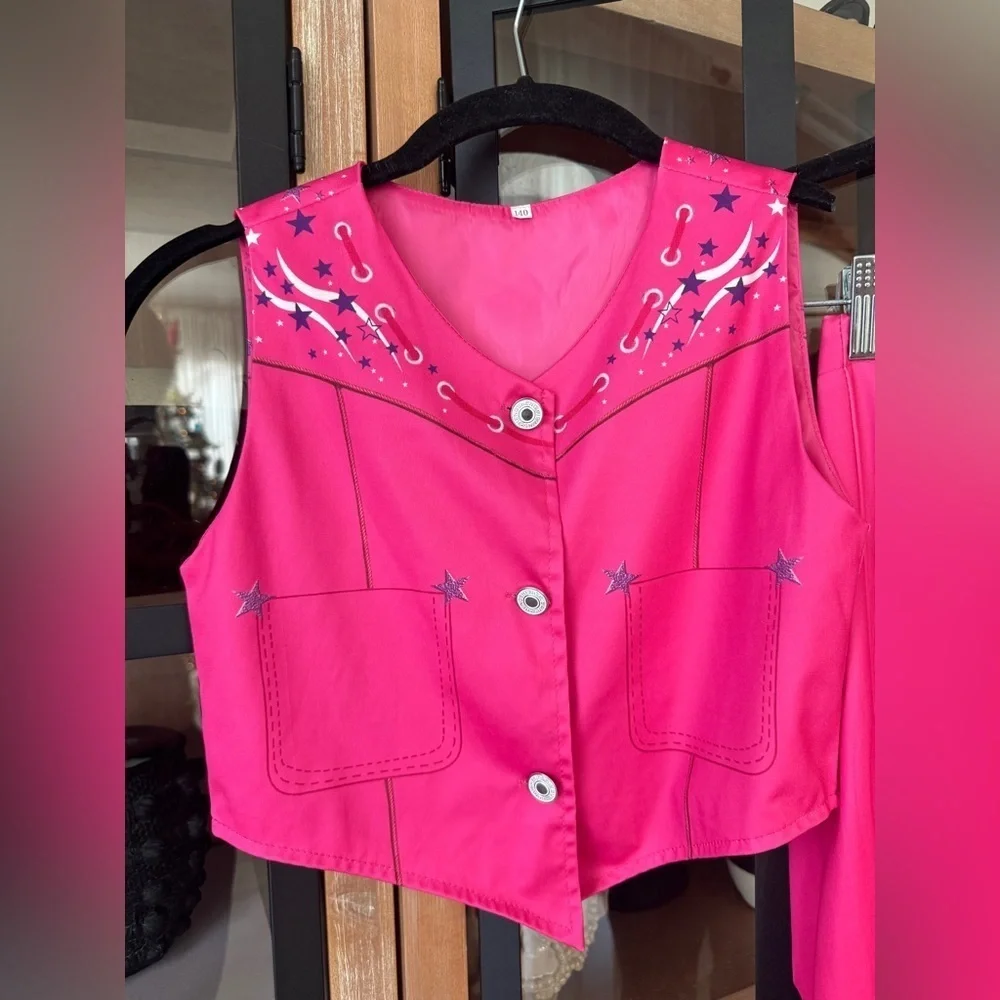 Barbie Movie western costume margot robie girls set flare pants vest top cowgirl